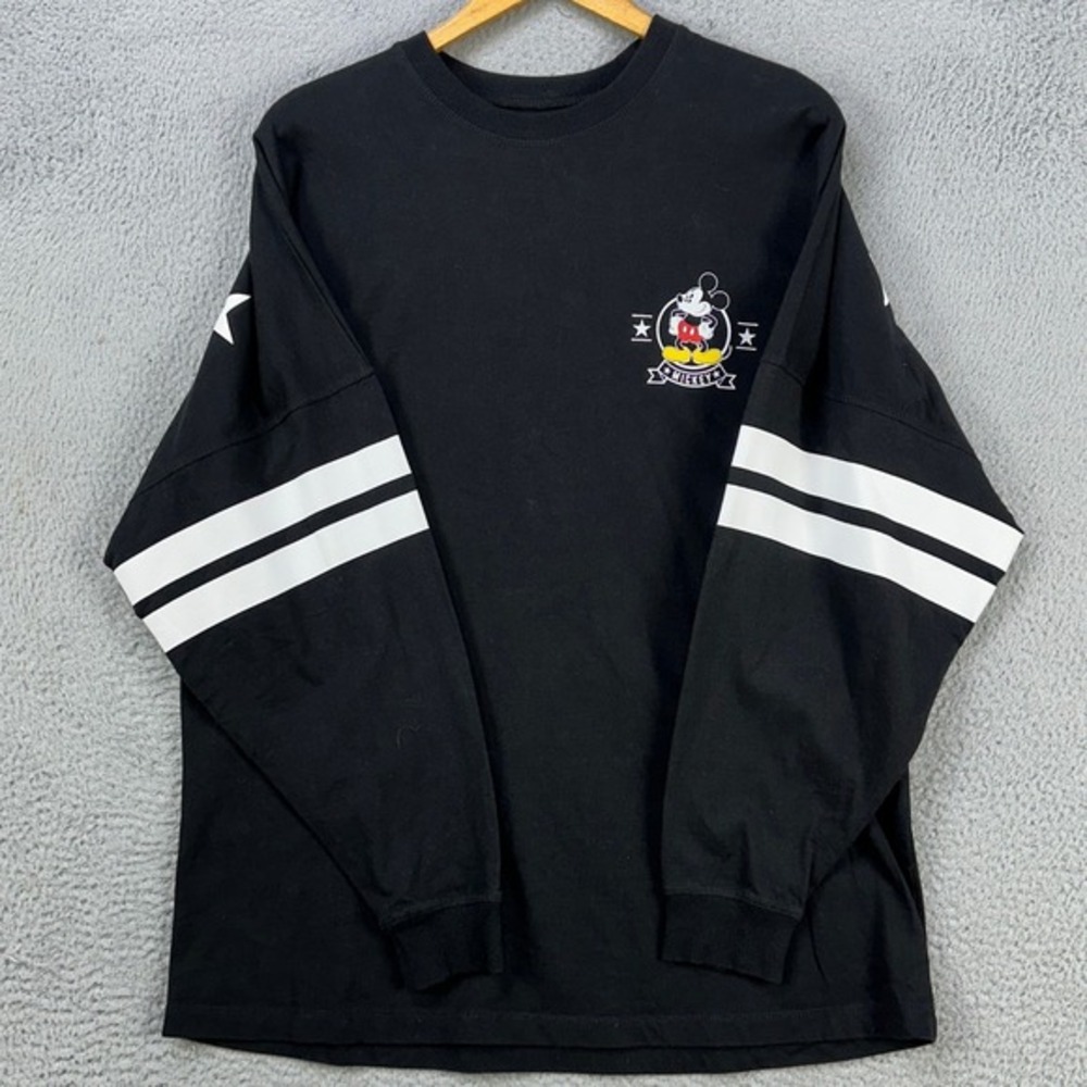 Disney Mens Mickey Mouse Spirit Jersey Shirt Large Black Long Sleeve 100% Cotton
